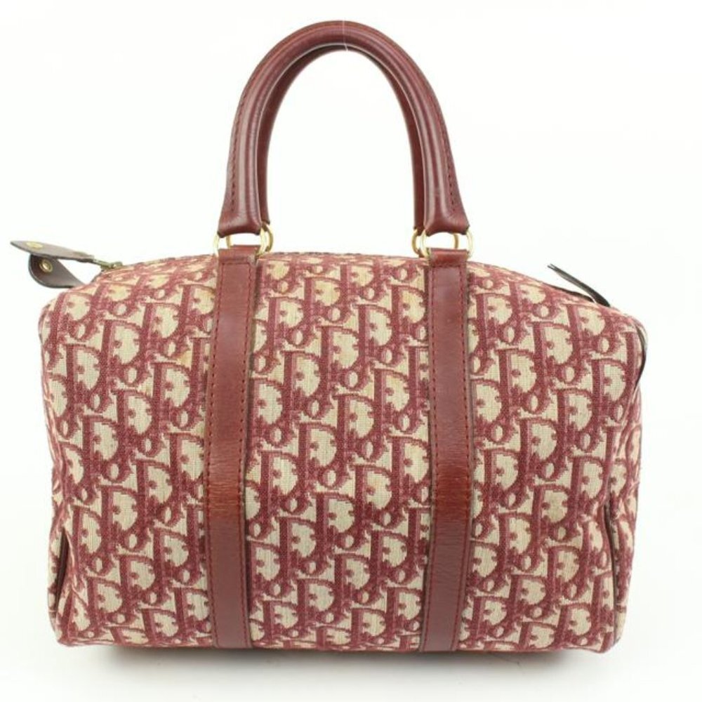 Dior Dark Red Burgundy Bordeaux Monogram Trotter Boston Bag 61d418s